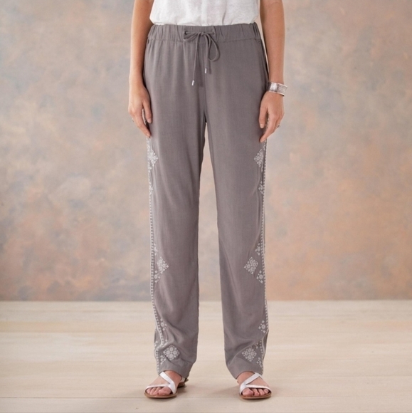 Sundance Wide Leg High Waist Drawstring Embroidered Pants Brown Size XL - Picture 2 of 15